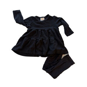 baby girl Tiny button apparel Black twirl Dress + belan.j Leggings bamboo 6-12M